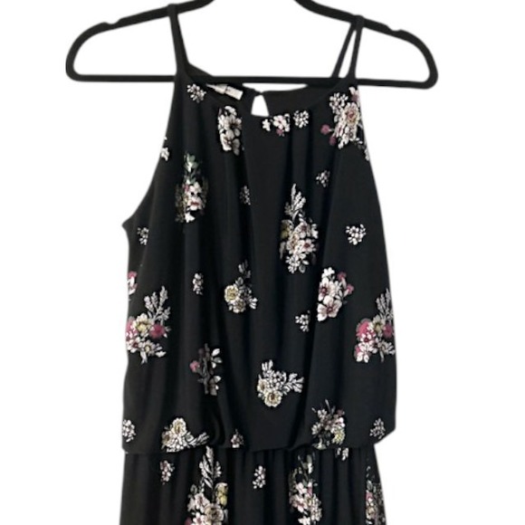 Maurices Black Floral Halter Maxi‎ Dress S Wedding Cruise Vacation Cottagecore - Picture 12 of 16